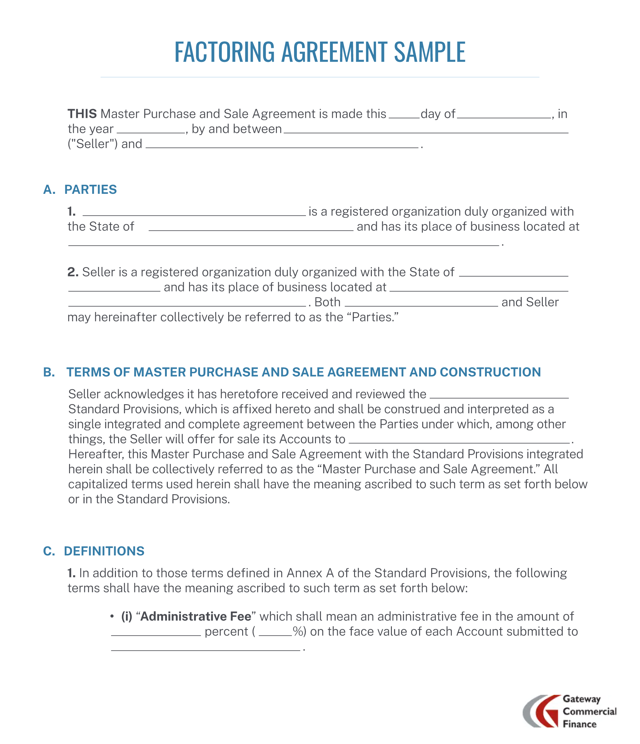 Factoring agreement sample